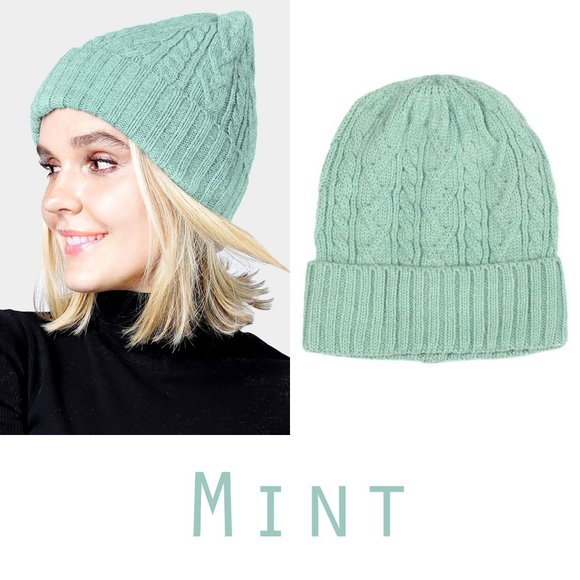 NEW Women's Cozy Warm Cable Knit Cuffed Classic Beanie Hat Mint, Gray, Ivory 1pc - Picture 12 of 14